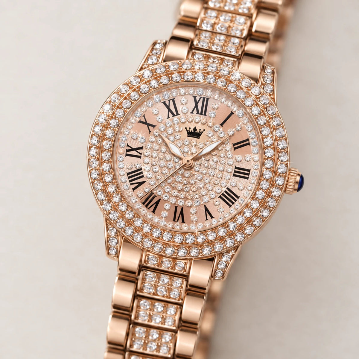 Montre Vintage Femme Luxe Or Rose à Strass - Détail matière