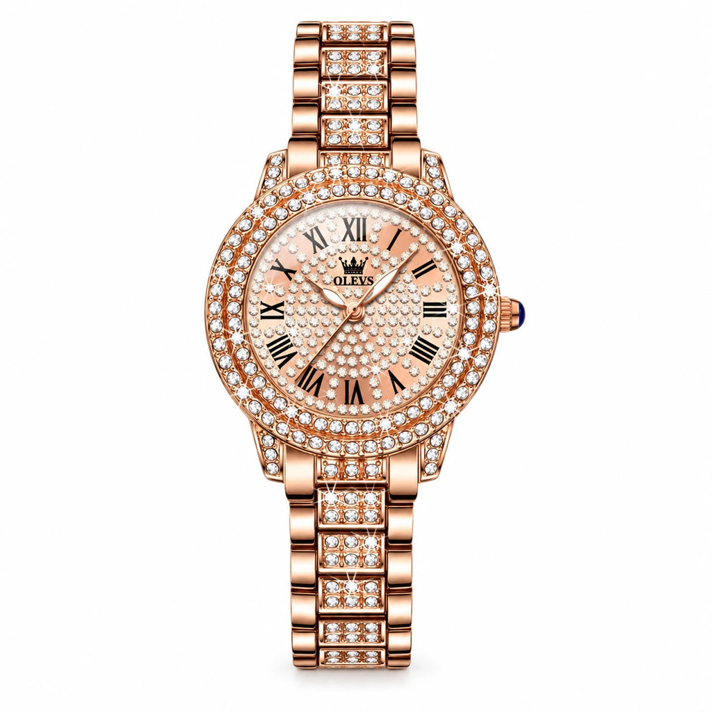 Montre Vintage Femme Luxe Or Rose à Strass - Diamanté