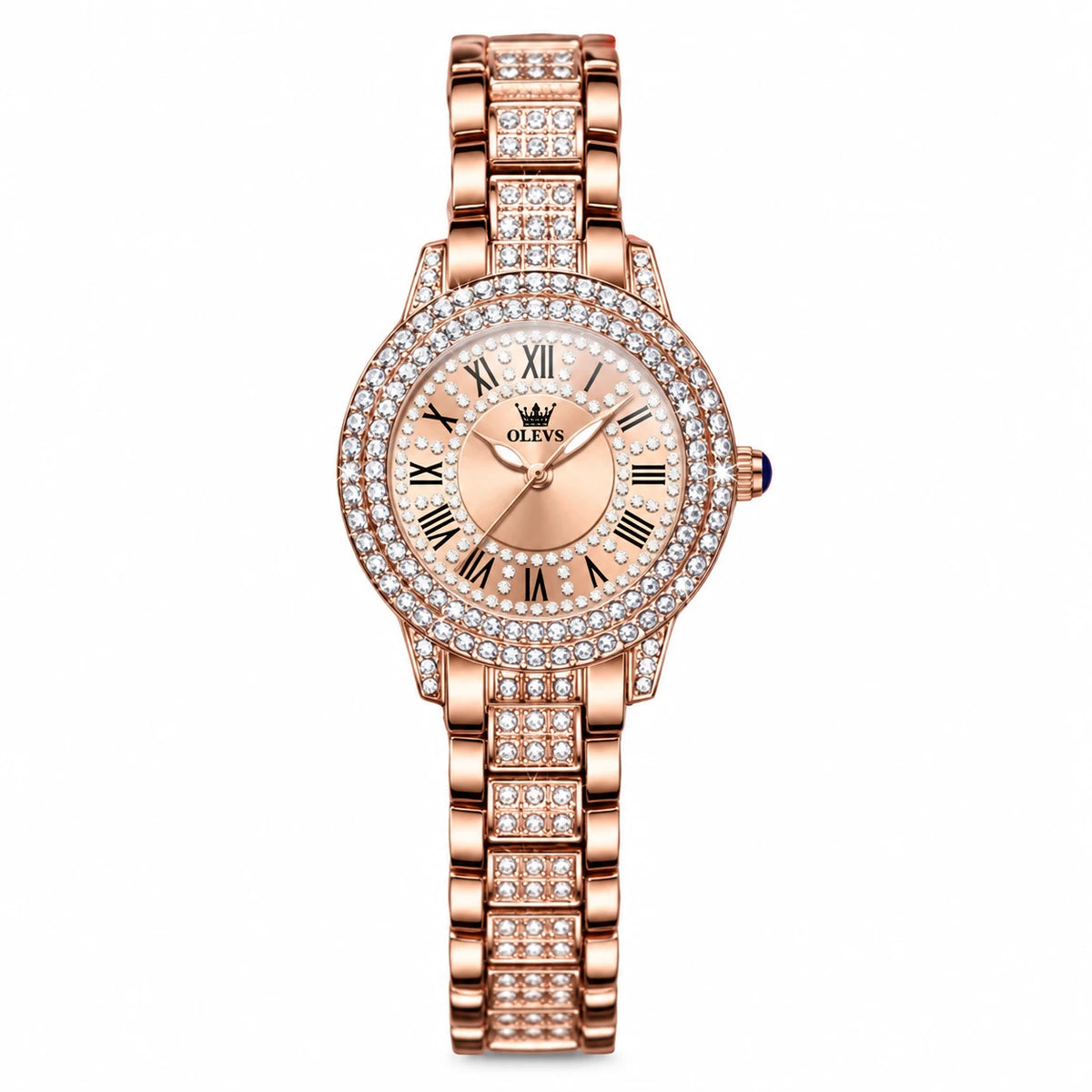 Montre Vintage Femme Luxe Or Rose à Strass - Lisse