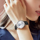 Montre automatique femme cadran argenté et bracelet cuir noir