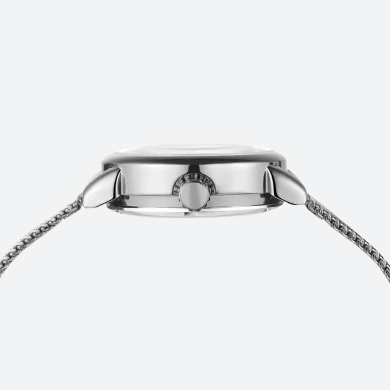 Montre Automatique Femme Bracelet Acier Maille & Cadran Ajouré en argenté vu de coté