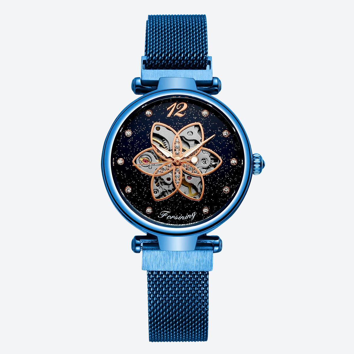 Montre Automatique Femme Squelette Floral Maille Milanaise Chic