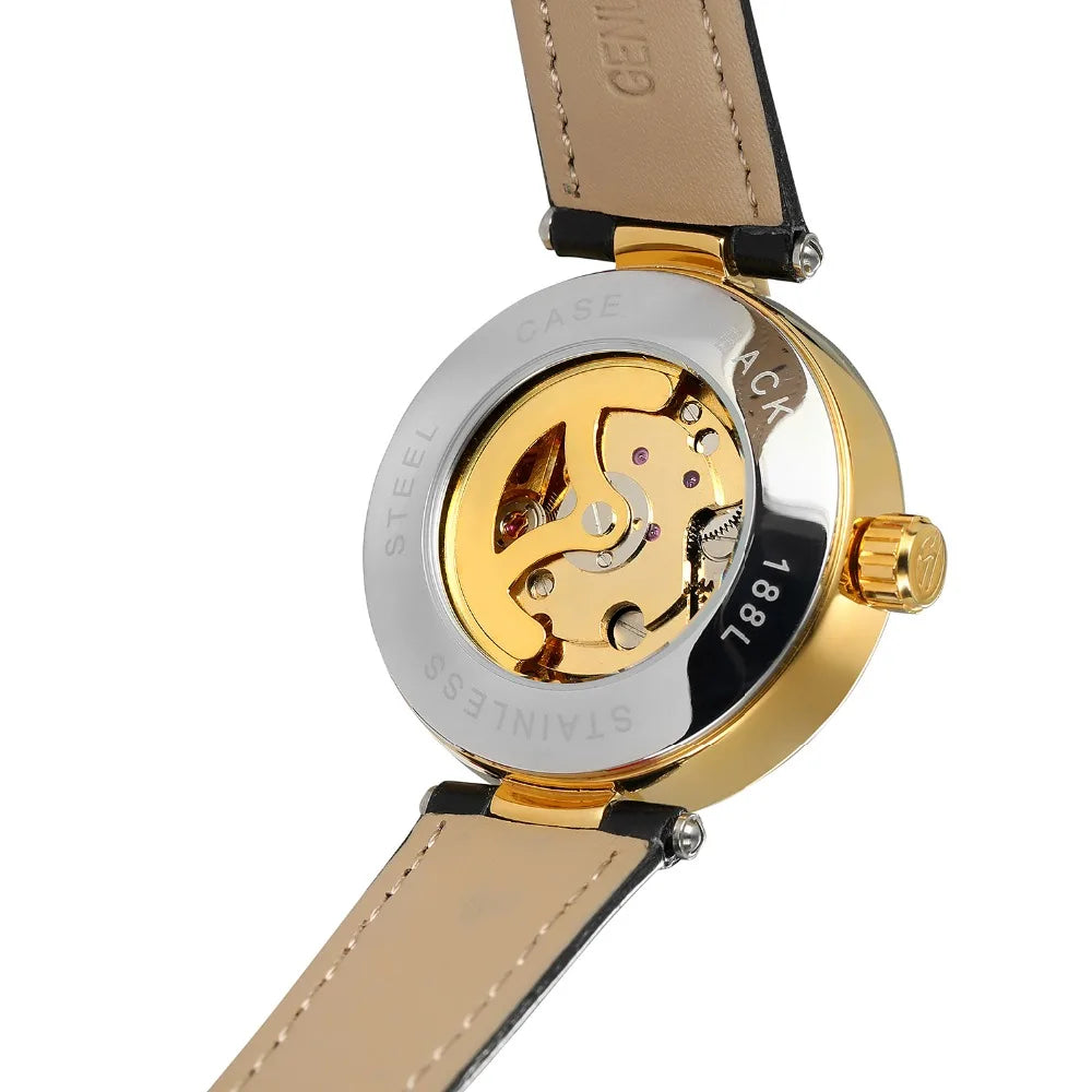 Montre Automatique Femme Cuir Diamant Squelette Style Prestige