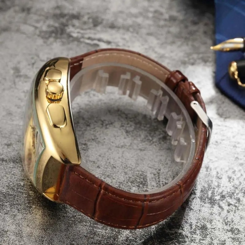 Montre Automatique Femme Cadran Squelette & Phase Lunaire vue de coté