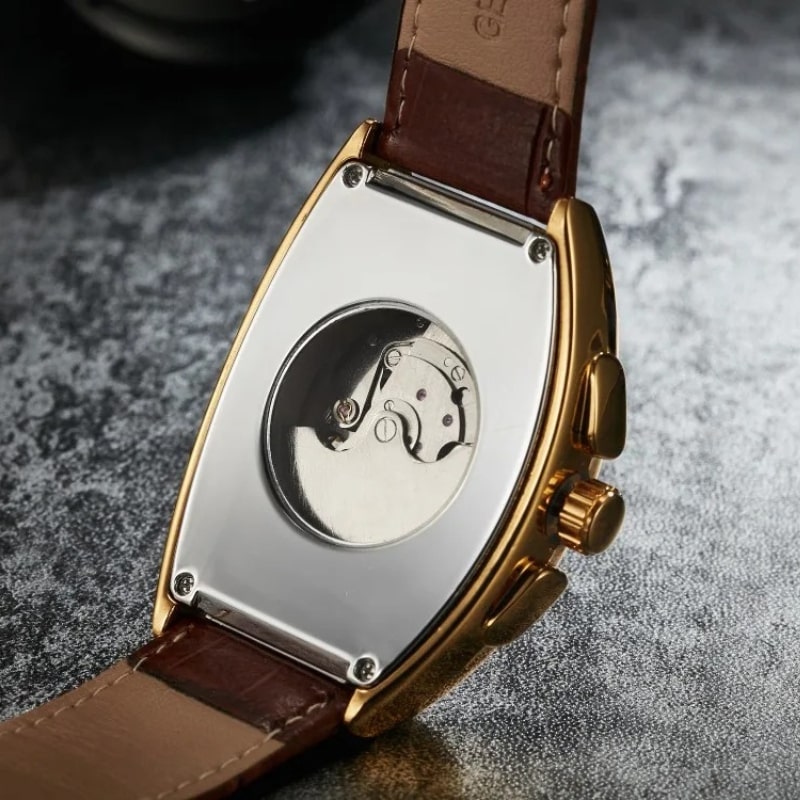 Montre Automatique Femme Cadran Squelette & Phase Lunaire vue de derrière et l'intérieur du bracelet