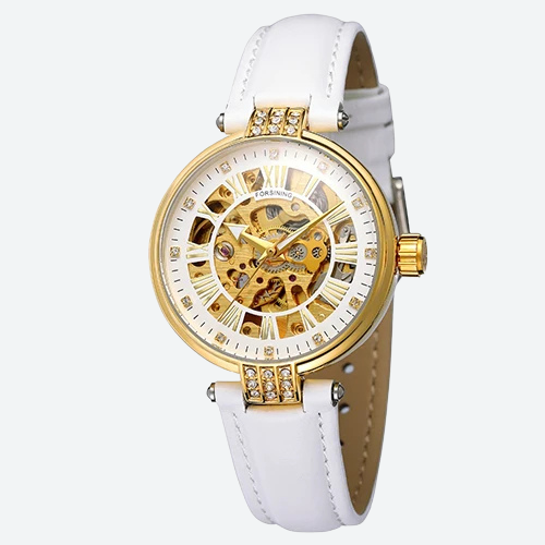 Montre Automatique Femme Cuir Diamant Squelette Style Prestige