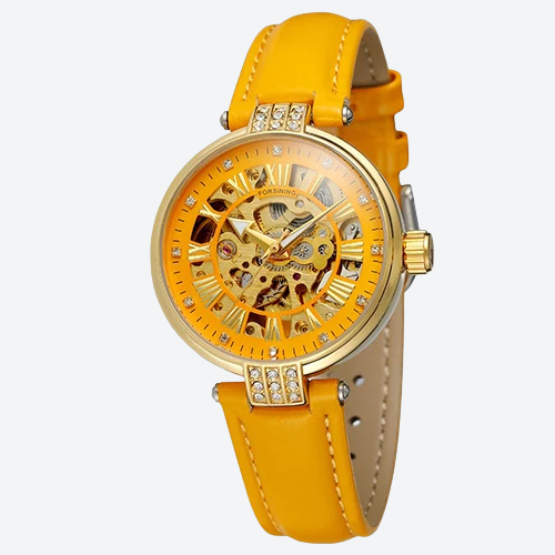 Montre Automatique Femme Cuir Diamant Squelette Style Prestige