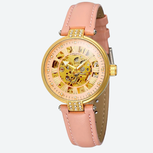 Montre Automatique Femme Cuir Diamant Squelette Style Prestige