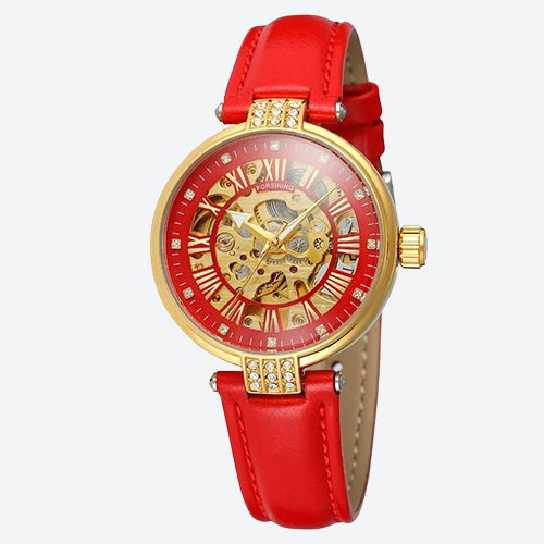Montre Automatique Femme Cuir Diamant Squelette Style Prestige
