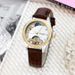 Montre automatique squelette femme bracelet cuir marron