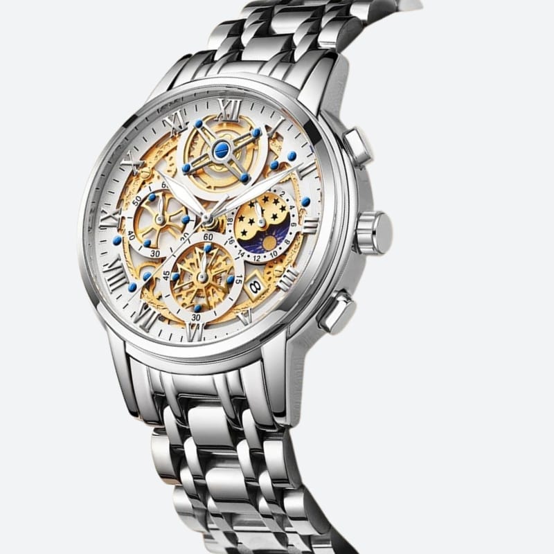 Montre Chronographe Femme Cadran Texturé & Bracelet Métallique en zoom sur le modèle argenté
