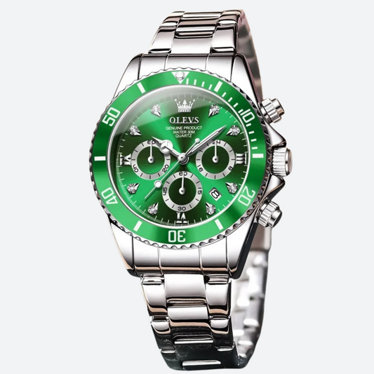 Montre Chronographe Femme Cadran Vert Impérial & Acier Miroir