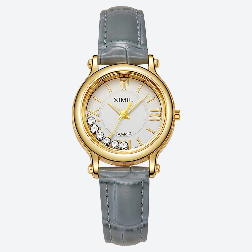 Montre Luxe Quartz Femme Cuir Cadran Doré Style Élégance