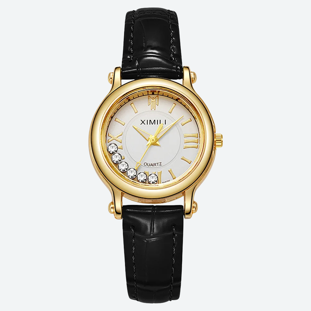 Montre Luxe Quartz Femme Cuir Cadran Doré Style Élégance