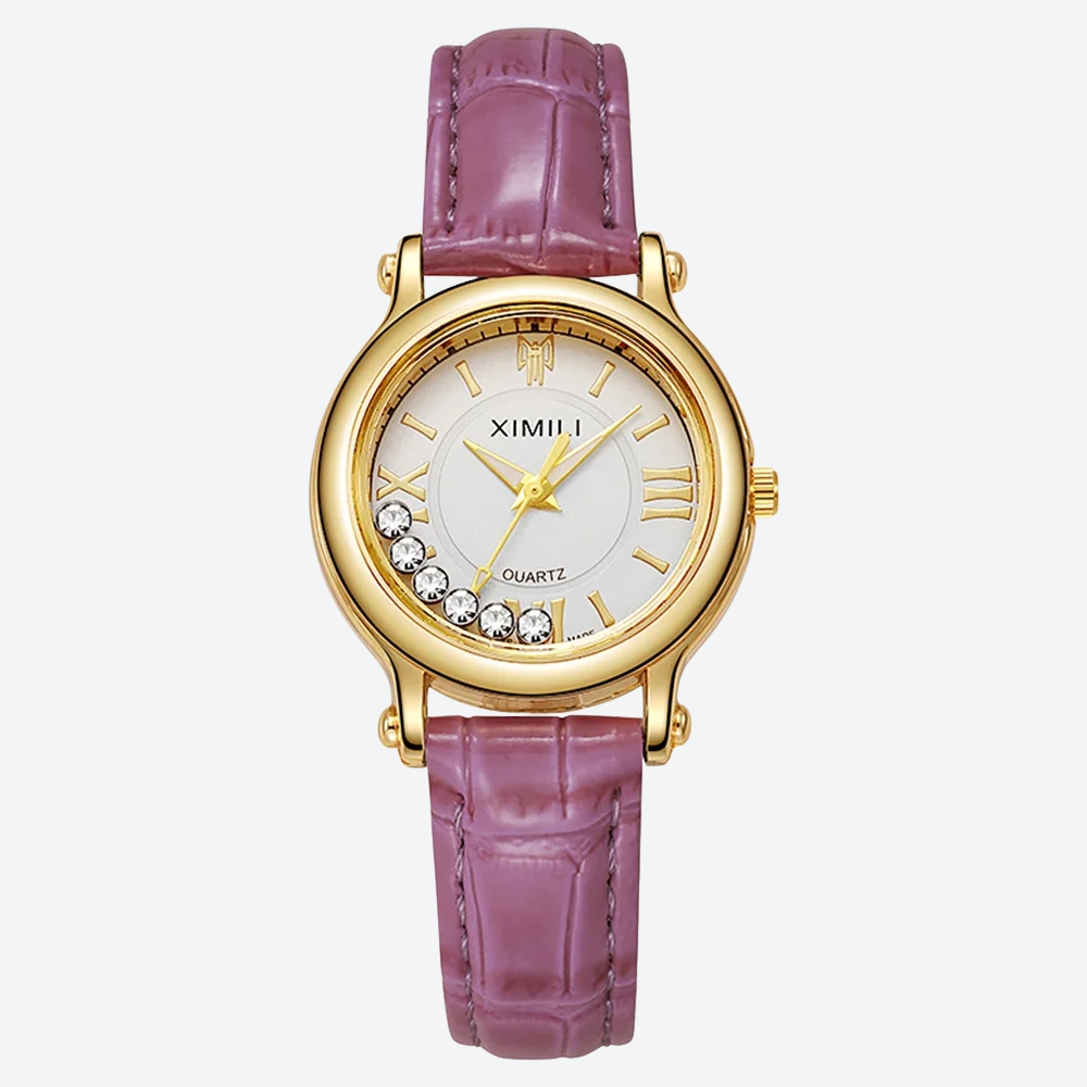 Montre Luxe Quartz Femme Cuir Cadran Doré Style Élégance