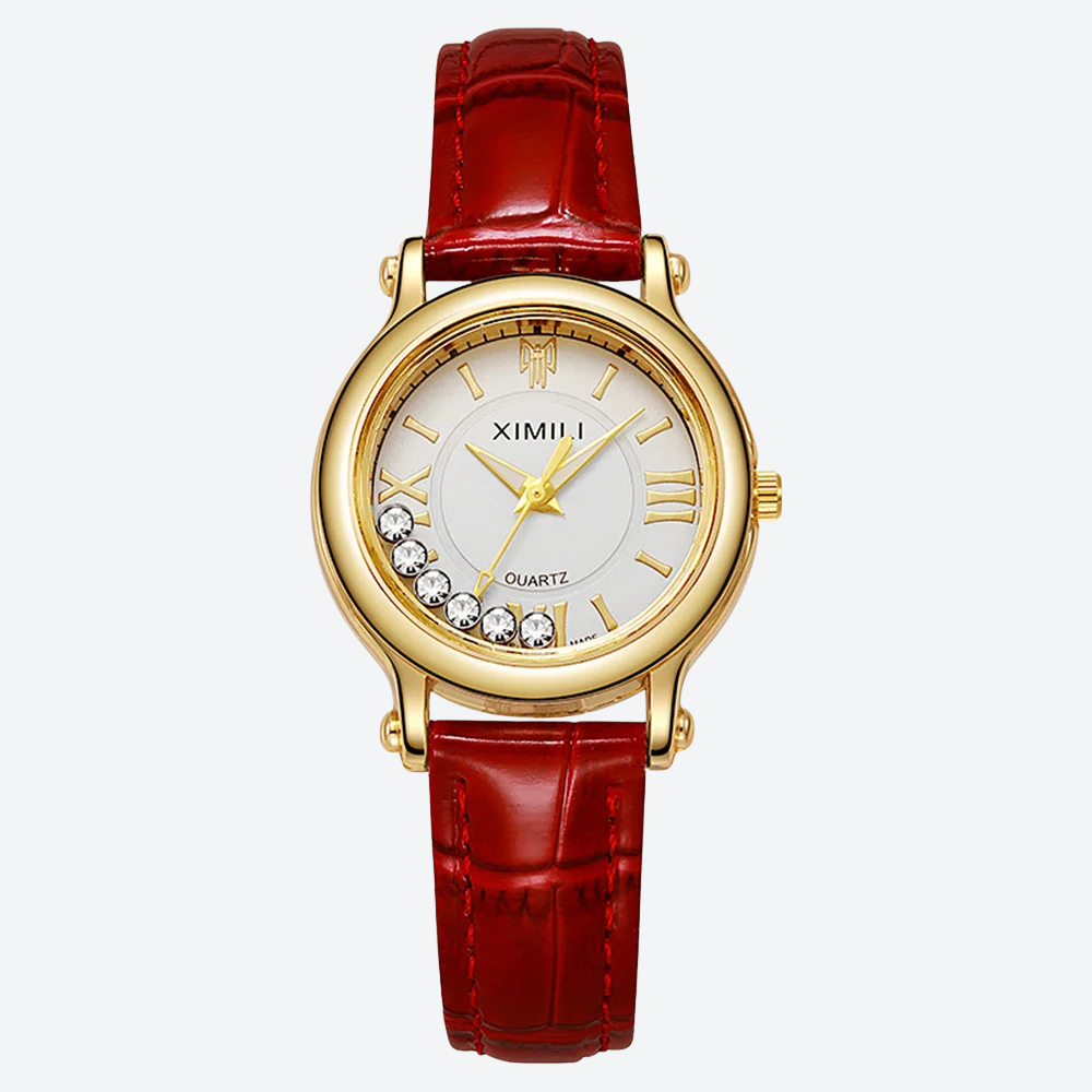 Montre Luxe Quartz Femme Cuir Cadran Doré Style Élégance