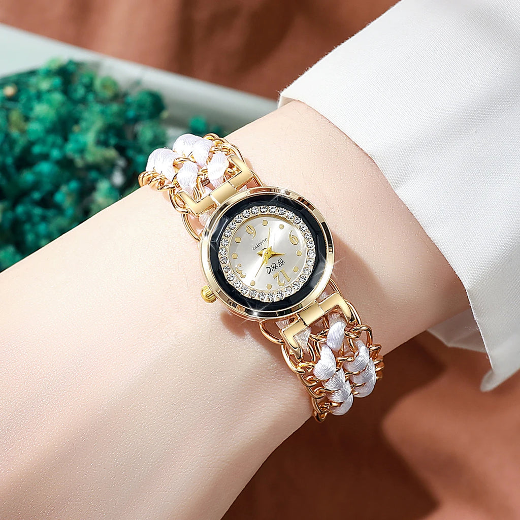Montre Luxe Quartz Femme Bracelet Tressé Chaîne Style Mode