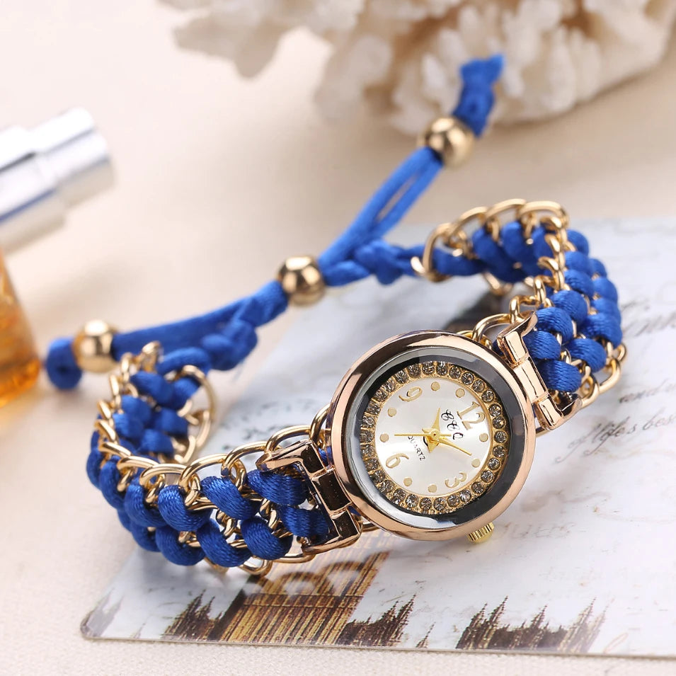 Montre Luxe Quartz Femme Bracelet Tressé Chaîne Style Mode