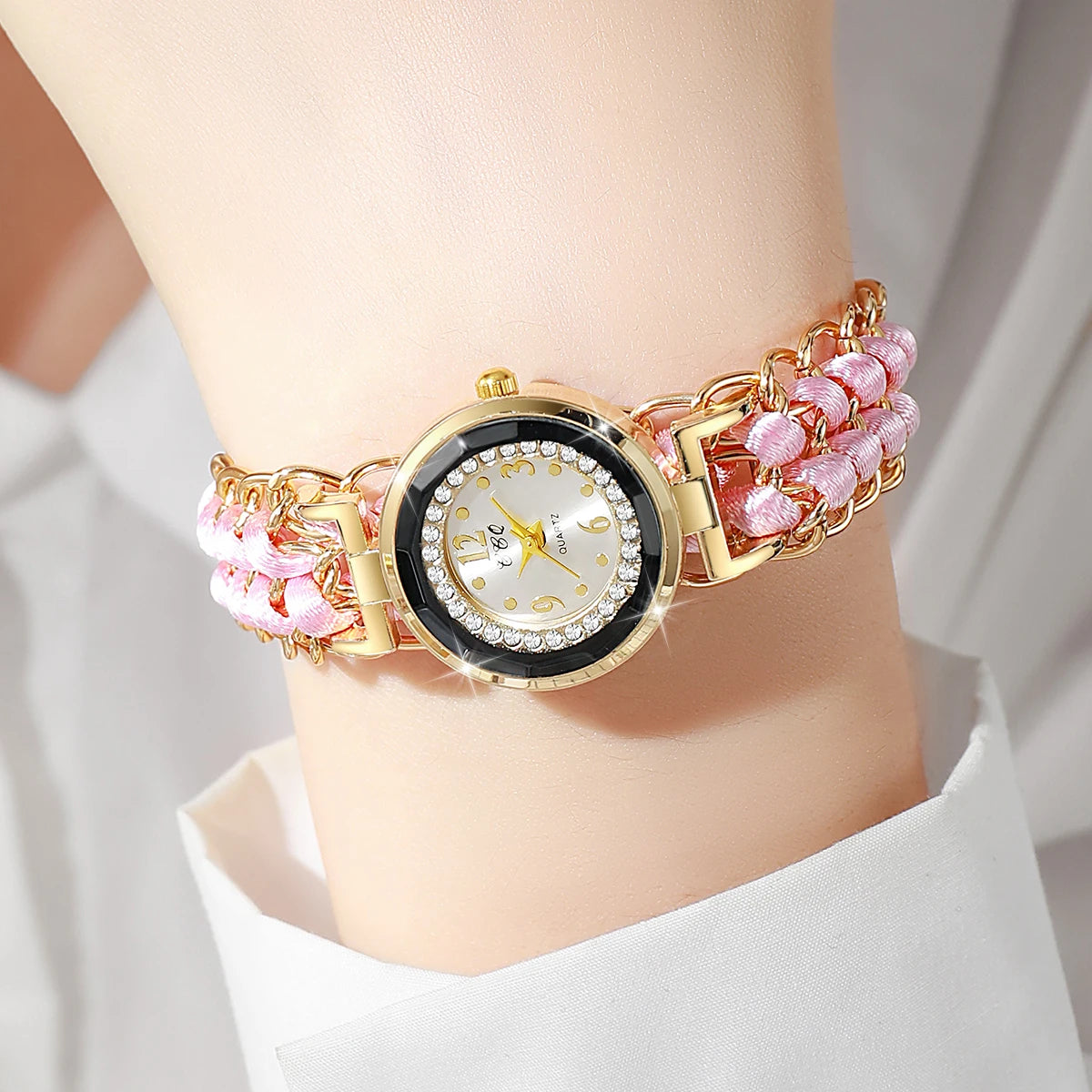 Montre Luxe Quartz Femme Bracelet Tressé Chaîne Style Mode