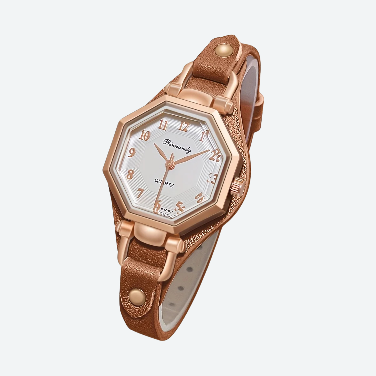 Montre Luxe Quartz Femme Cuir Octogone Style Élégant