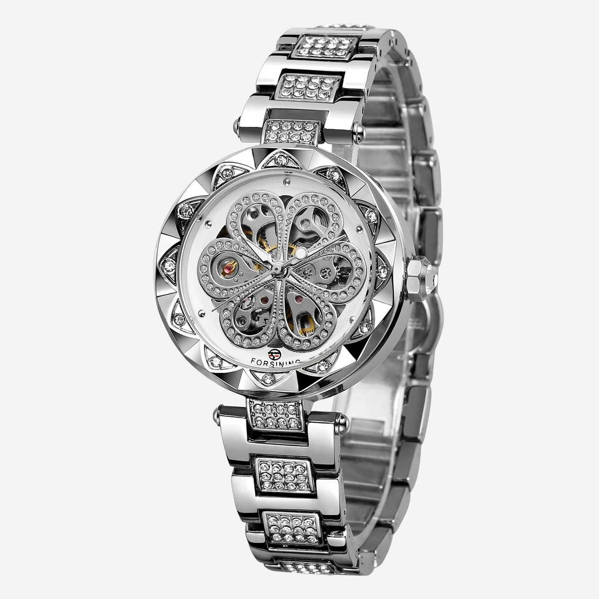 Montre Mécanique Femme Squelette Diamant Éclat Doré