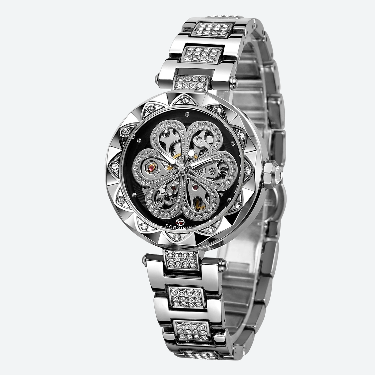 Montre Mécanique Femme Squelette Diamant Éclat Doré