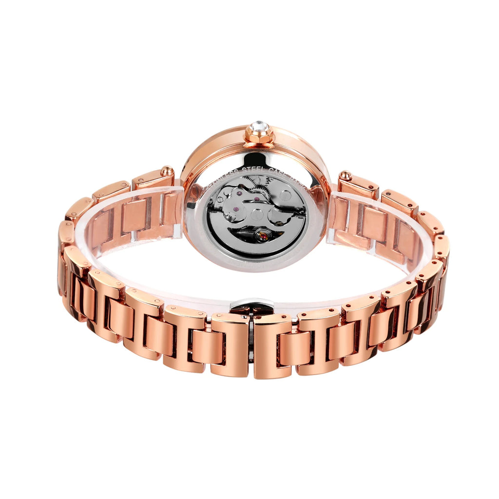 Montre Mécanique Femme Squelette Diamant Éclat Doré