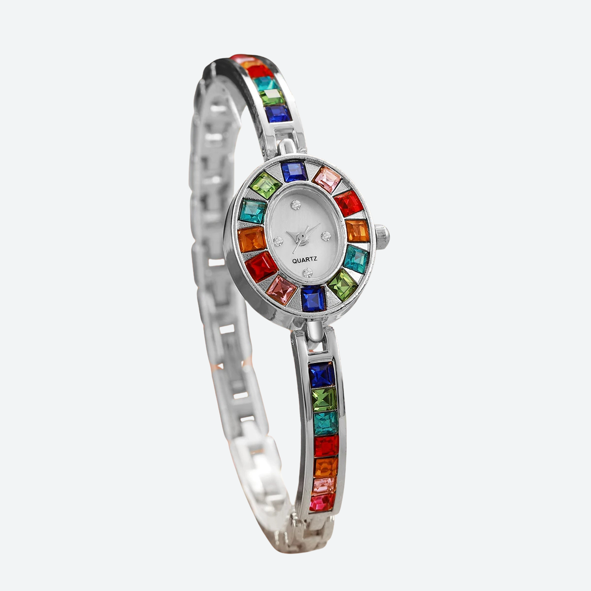 Montre Luxe Quartz Femme Bijou Cristaux Colorés Style Éclat