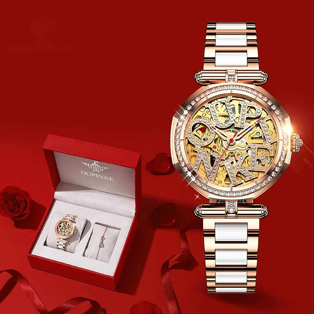 Montre automatique squelette femme