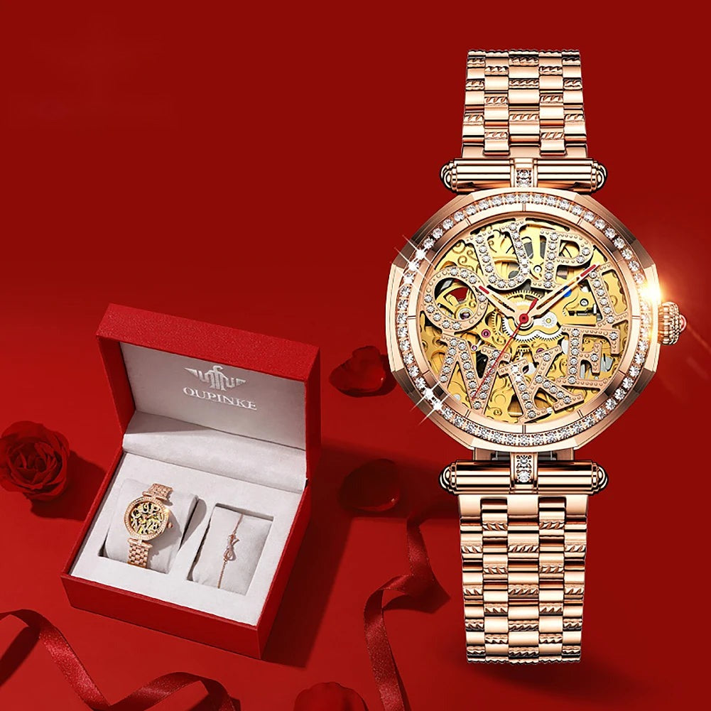 Montre automatique squelette femme