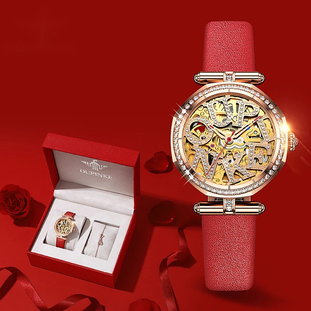Montre automatique squelette femme