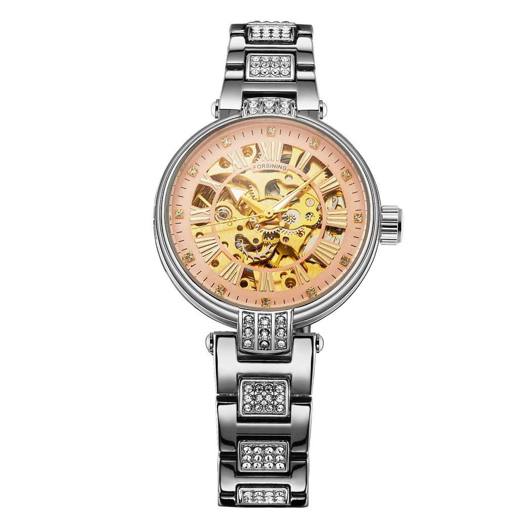 Montre squelette automatique femme bracelet strass