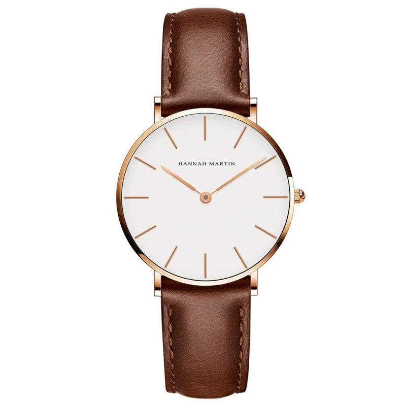 Montre femme minimaliste bracelet cuir marron