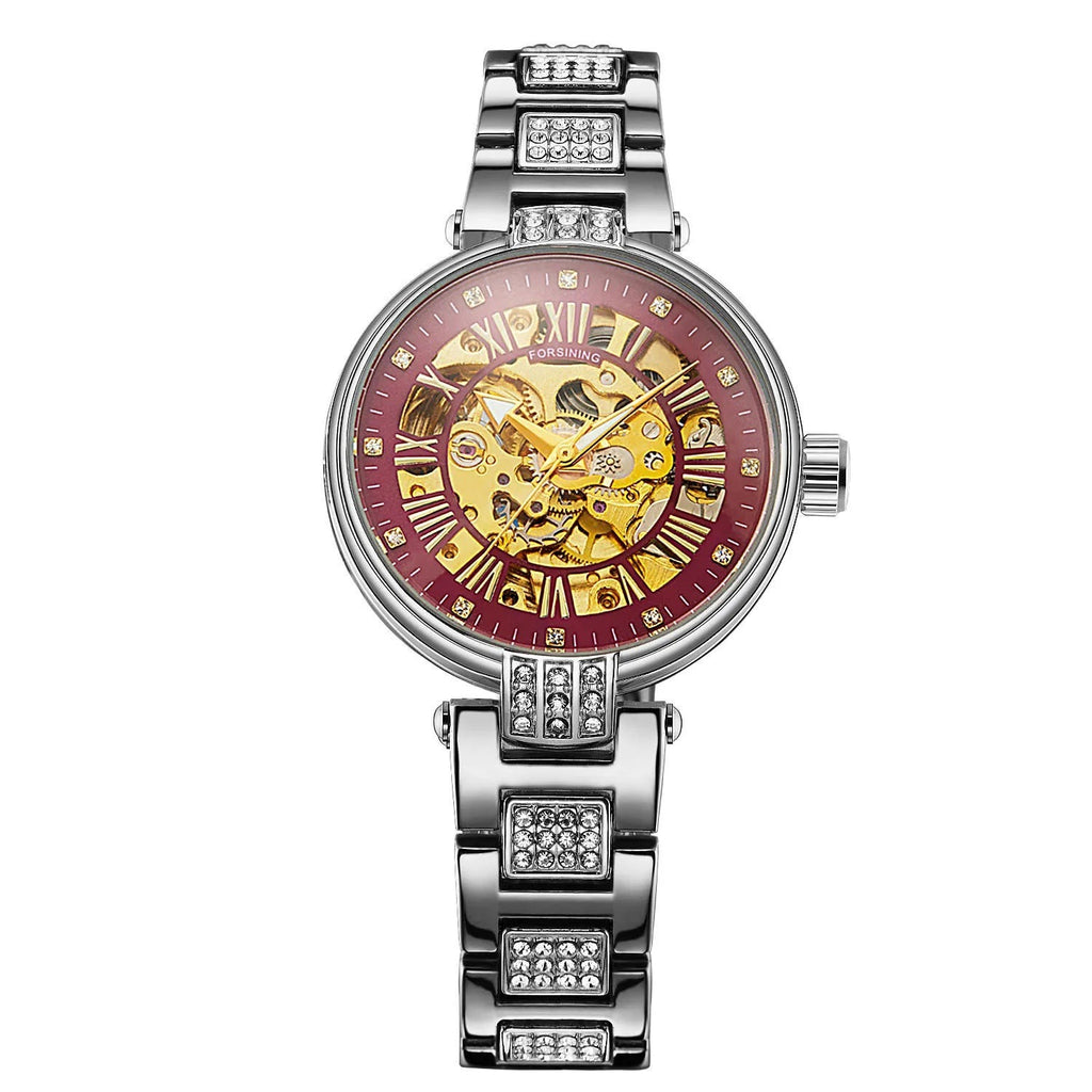 Montre squelette automatique femme bracelet strass