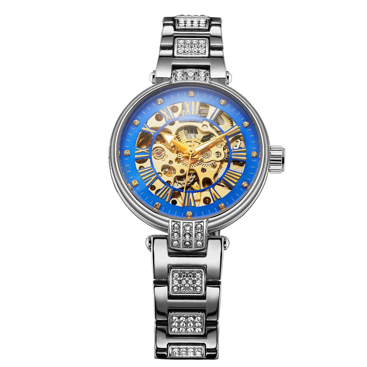 Montre squelette automatique femme Argent et Bleu