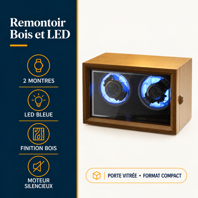 Remontoir automatique bois et LED : présentation principale