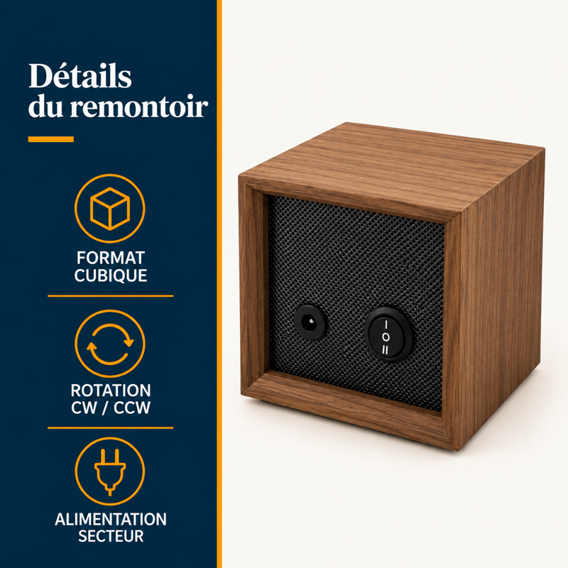 Remontoir automatique en bois silencieux : commandes et rotation CW CCW