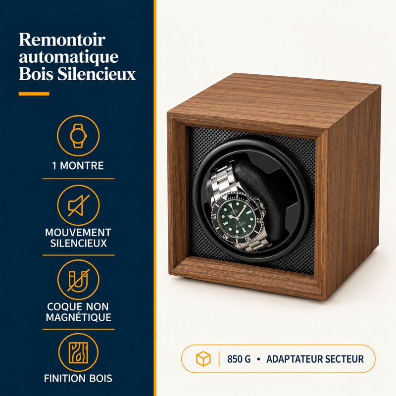 Remontoir automatique en bois silencieux pour une montre : présentation