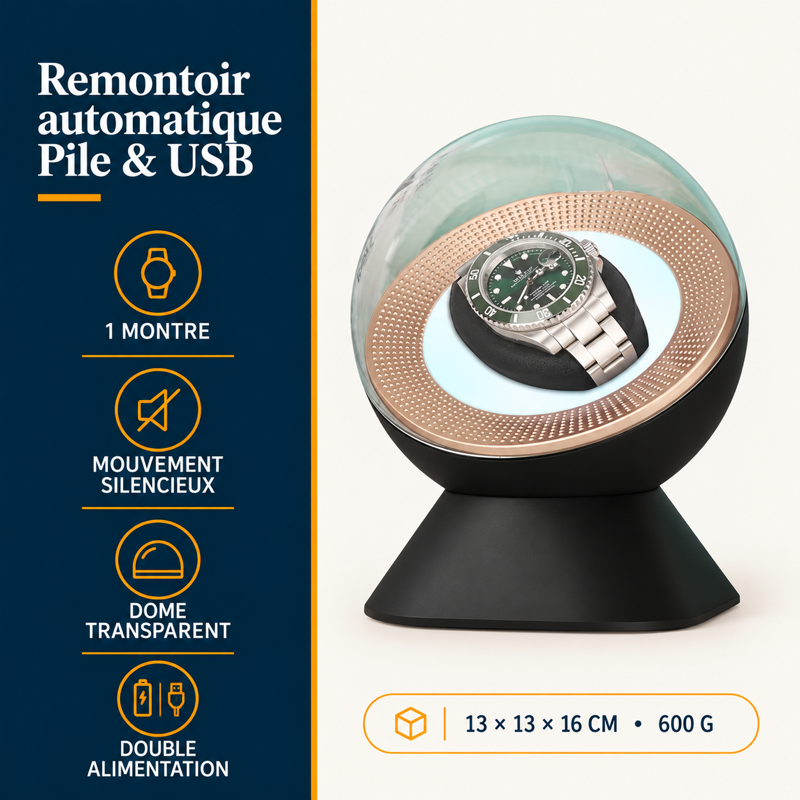 Remontoir automatique pile et USB : présentation principale
