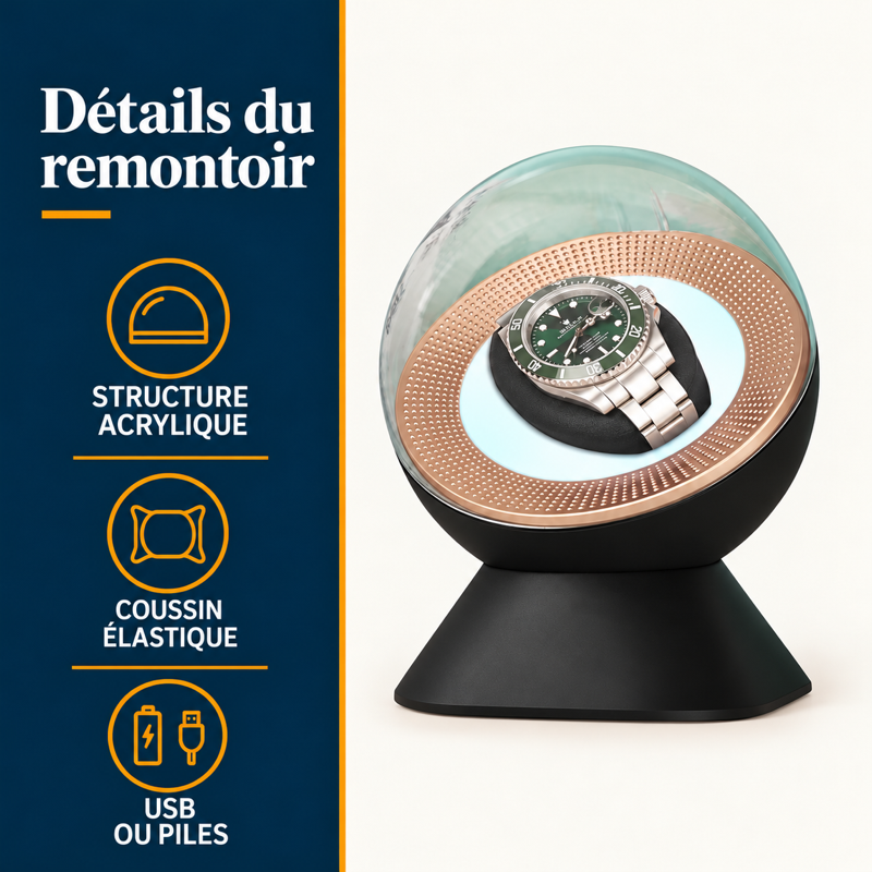 Remontoir automatique pile et USB : détails techniques