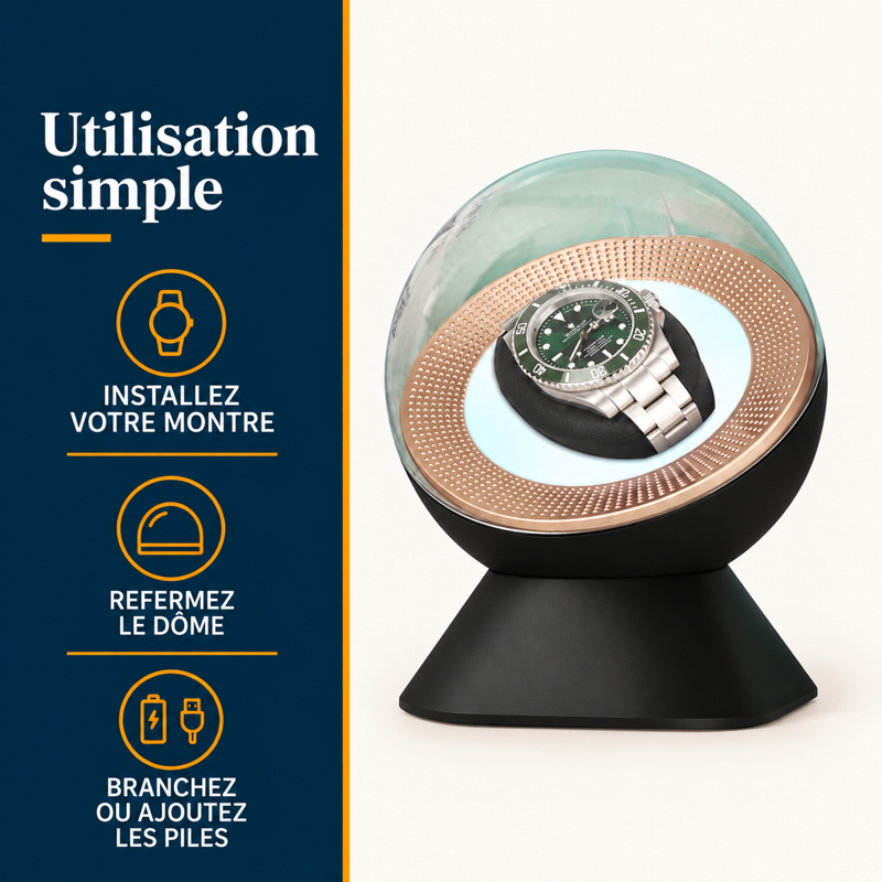 Remontoir automatique pile et USB : utilisation en trois étapes